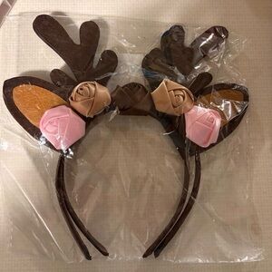 Brown Reindeer Antler Headbands with Pink and Tan Flowers